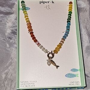 Piper K Multicolor Hand-Painted Natural Stone Fish Pearl Charm Necklace  Ti M